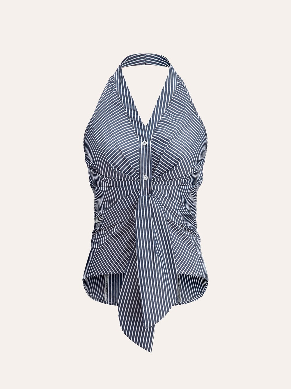 Commense Striped Halter Tie-Front Women's Top